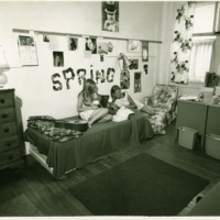 Students study in a dorm room, ca. 1970s.