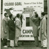 Students gather to raise money for the construction of Memorial Hall, ca. 1953.