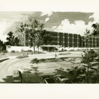 Architectural rendering of Prosser Hall, ca. 1963.
