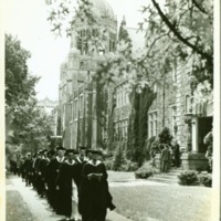 Commencement procession along academic row.