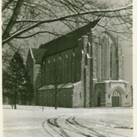 View of Egner Memorial Chapel during winter, ca. 1950.